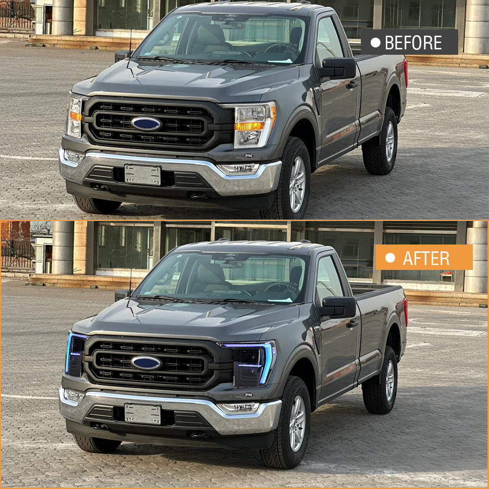 RGB LED Headlights for 2022-2024 Ford F-150 P702 14th Gen, Dynamic Turn Signals, Customizable RGB DRL, Easy Installation - Kuerled