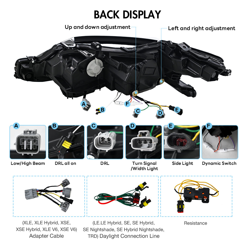 2018-2024 Toyota Camry LE/SE/XLE/XSE/TRD RGB LED Headlights Assembly, Audi Style with Sequence Animation