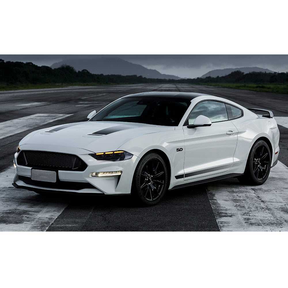 LED Headlight for 2018-2023 Ford Mustang S550, Carbon Fiber Style, Projector Front Lamp Assembly with Triple Beam Lens