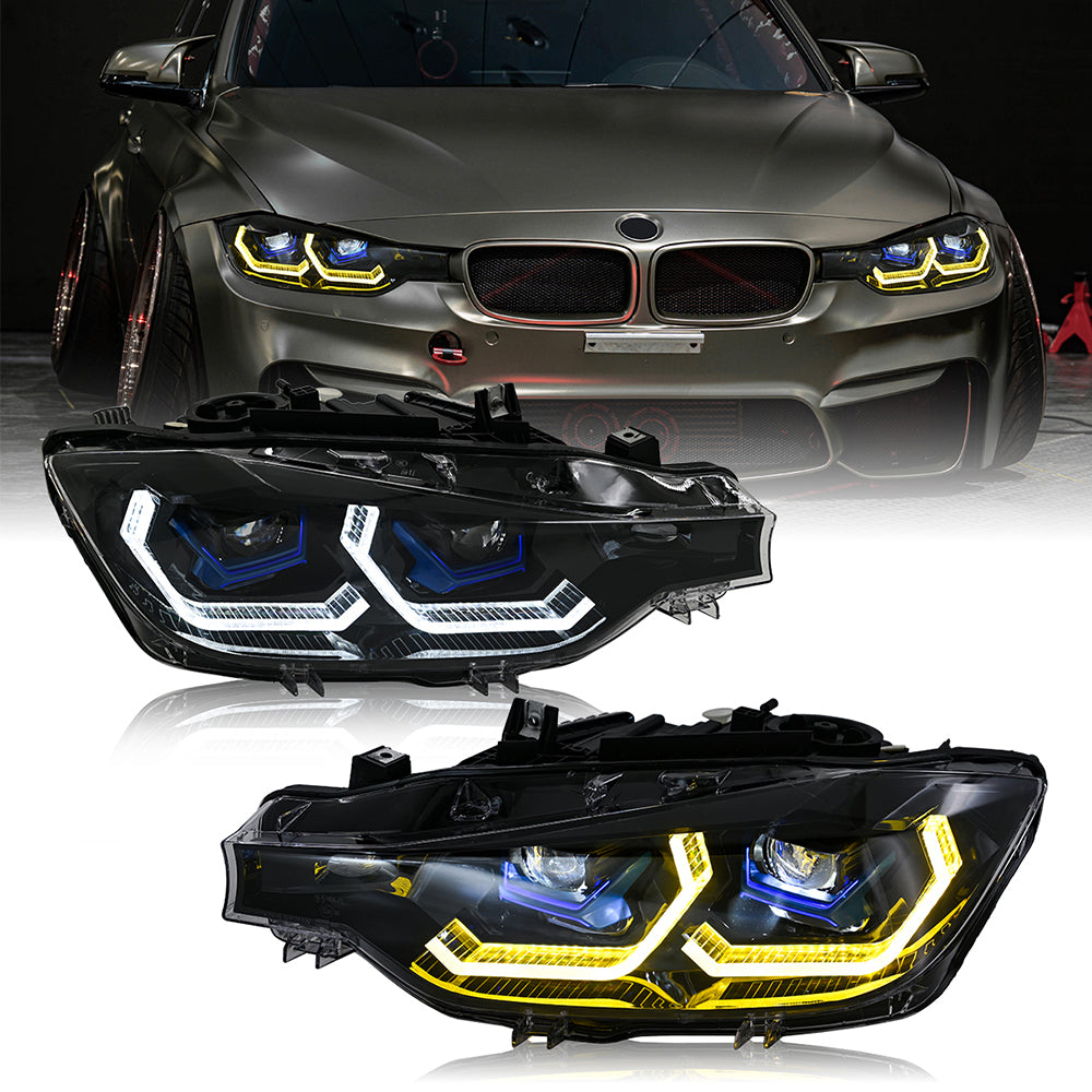 BMW 3-Series (2013-2018 F30/F31 328i/335i) LED Headlight Assembly, Dual-Color-DRL, Premium Projector Upgrade - Kuerled