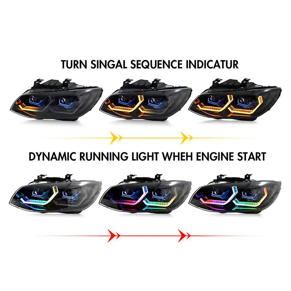 BMW 3-Series RGB LED Headlights (2011-2013 E92/E93/Coupe), Fits 325i/328i/335i, Plug and Play, Easy Installation - Kuerled