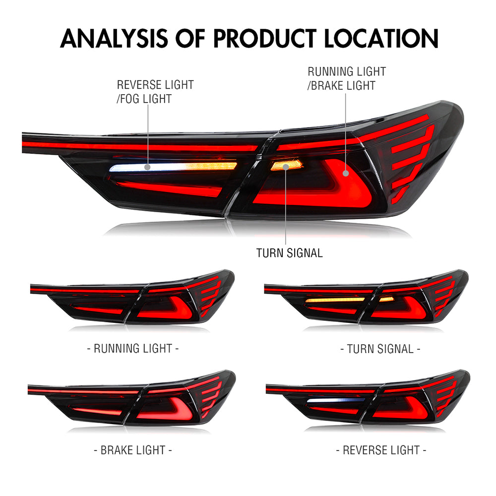 New Style Smoked/RGB LED Tail Lights for 2018–2024 Toyota Camry w/ Start-Up Animation – Sequential Rear Lights Replacement - Kuerled