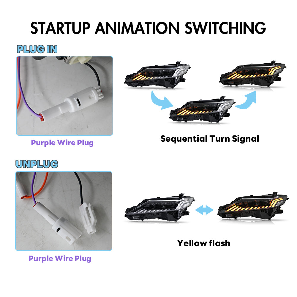 2018-2024 Toyota Camry LE/SE/XLE/XSE/TRD RGB LED Headlights Assembly, Audi Style with Sequence Animation