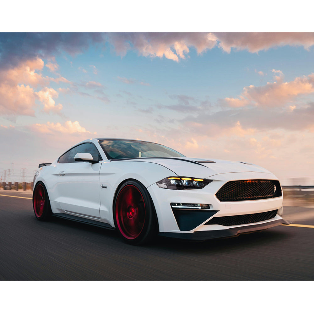 LED Headlight for 2018-2023 Ford Mustang S550, Carbon Fiber Style, Projector Front Lamp Assembly with Triple Beam Lens