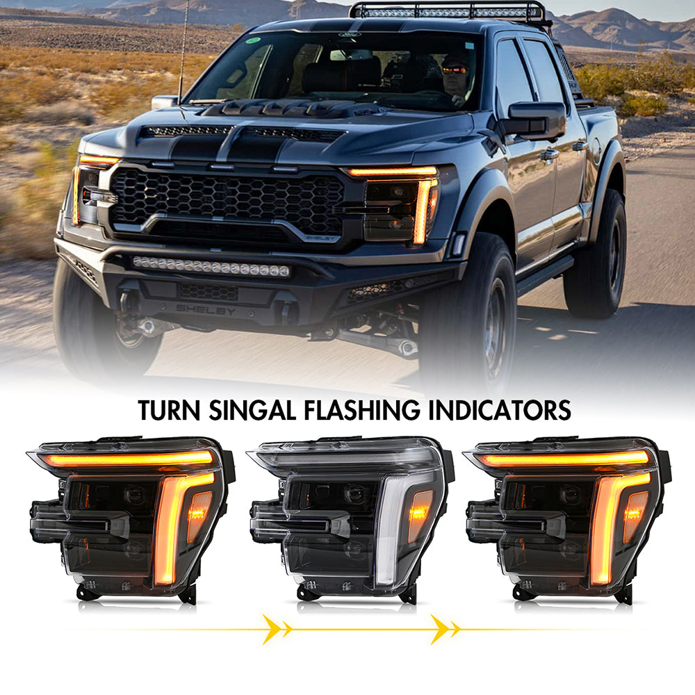 Full LED Headlights Pair for 2024 – 2025 Ford F-150, With DRL, Plug & Play, Only for Lariat/King Ranch/Platinum/Raptor - Kuerled