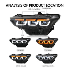 LED Headlight with Triple Projector & Dynamic Animation for 2024–2025 Ford Mustang EcoBoost / GT | Plug & Play Upgrade - Kuerled