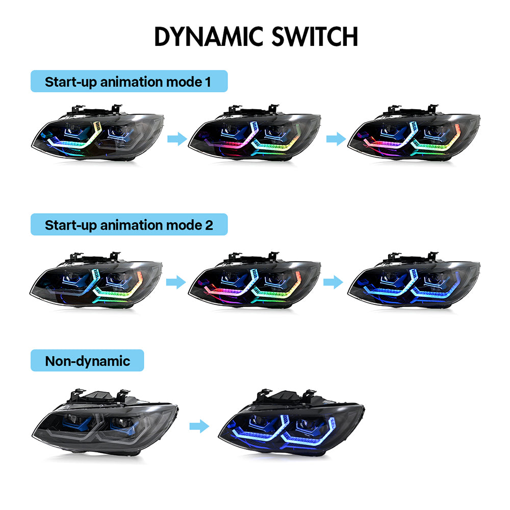 BMW 3-Series RGB LED Headlights (2011-2013 E92/E93/Coupe), Fits 325i/328i/335i, Plug and Play, Easy Installation - Kuerled