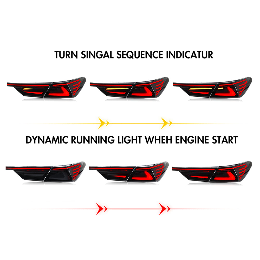 New Style Smoked/RGB LED Tail Lights for 2018–2024 Toyota Camry w/ Start-Up Animation – Sequential Rear Lights Replacement - Kuerled