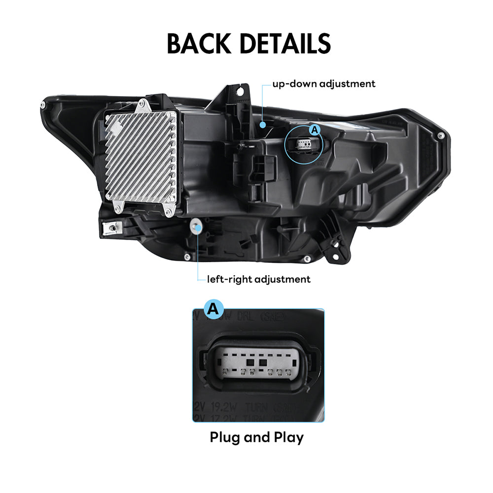 LED Headlight with Triple Projector & Dynamic Animation for 2024–2025 Ford Mustang EcoBoost / GT | Plug & Play Upgrade - Kuerled