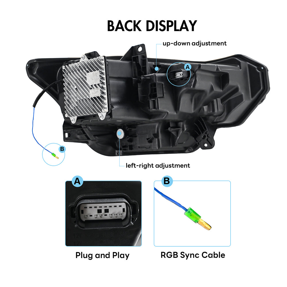 RGB LED Headlight with Triple Projector for 2024–2025 Ford Mustang EcoBoost / GT | Dynamic Animation & App Control