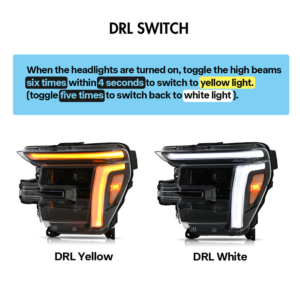 Full LED Headlights Pair for 2024 – 2025 Ford F-150, With DRL, Plug & Play, Only for Lariat/King Ranch/Platinum/Raptor - Kuerled