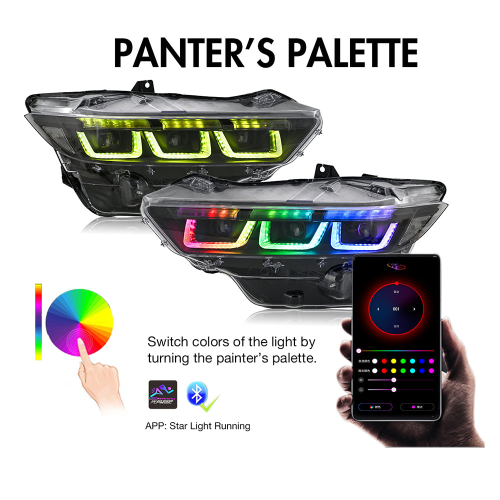 RGB LED Headlight with Triple Projector for 2024–2025 Ford Mustang EcoBoost / GT | Dynamic Animation & App Control
