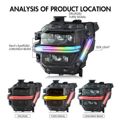 Full LED Headlights for 2024-2025 Ford F-150 XL / STX / XLT / Tremor | Quad Projector, RGB DRL, Startup Animation, Sequential Turn Signals, Plug & Play - Kuerled