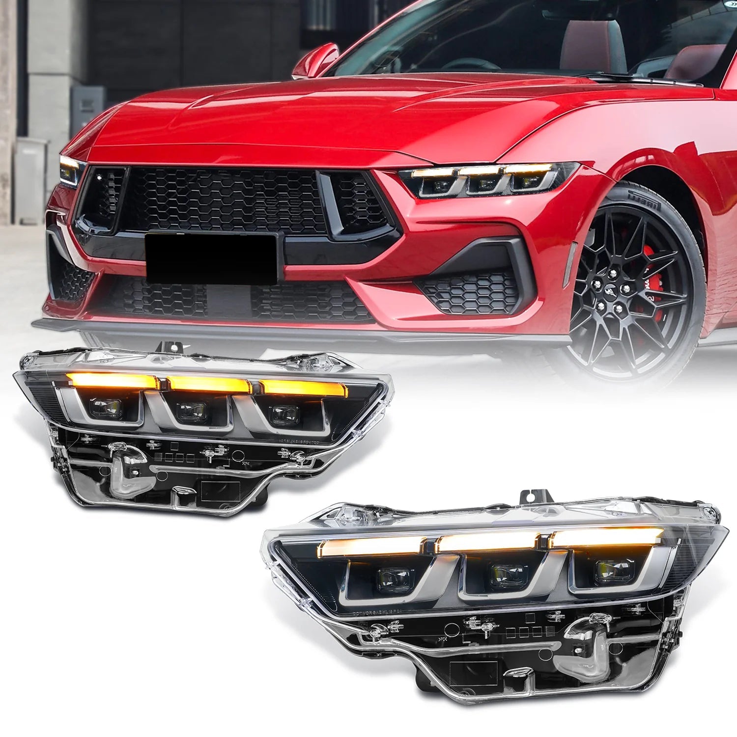 LED Headlight with Premium Triple-Projector for 2024-2025 Ford Mustang EcoBoost/GT, Plug & Play Upgrade
