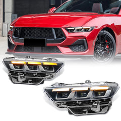 LED Headlight with Premium Triple-Projector for 2024-2025 Ford Mustang EcoBoost/GT, Plug & Play Upgrade