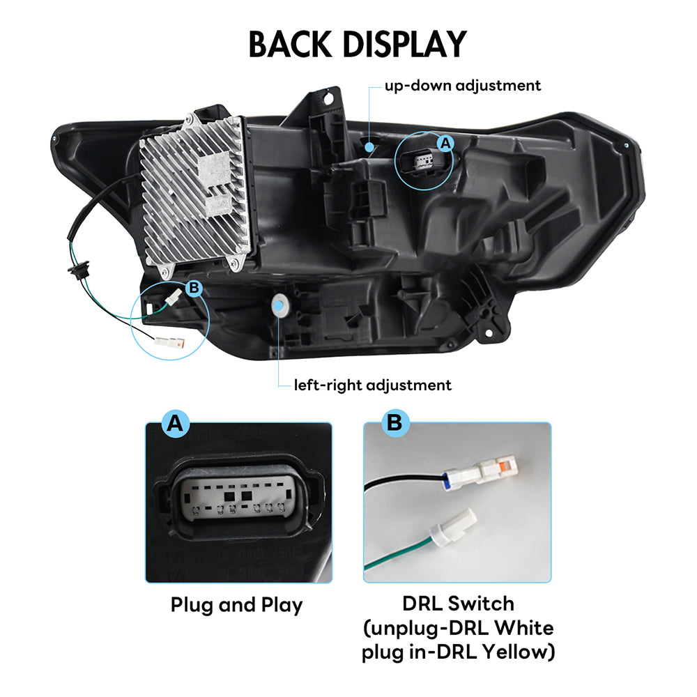LED Headlight with Triple Projector & Dynamic Animation for 2024–2025 Ford Mustang EcoBoost / GT | Plug & Play Upgrade