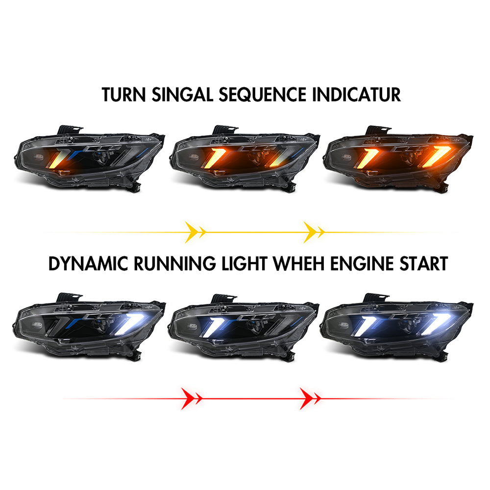 LED Snake Eye Headlights for 2016-2021 Honda Civic 10th Gen | Sedan & Hatchback Full LED Assembly Upgrade - Kuerled