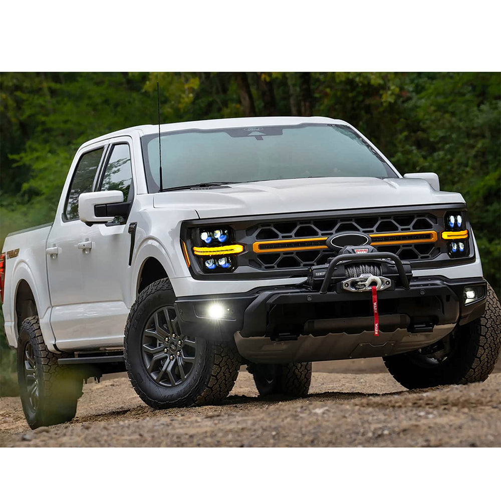 Full LED Headlights Pair for 2024–2025 Ford F-150, 4-Projector with DRL, Startup & Sequential Turn Animation, Plug & Play for STX / XLT / XL/ Tremor - Kuerled