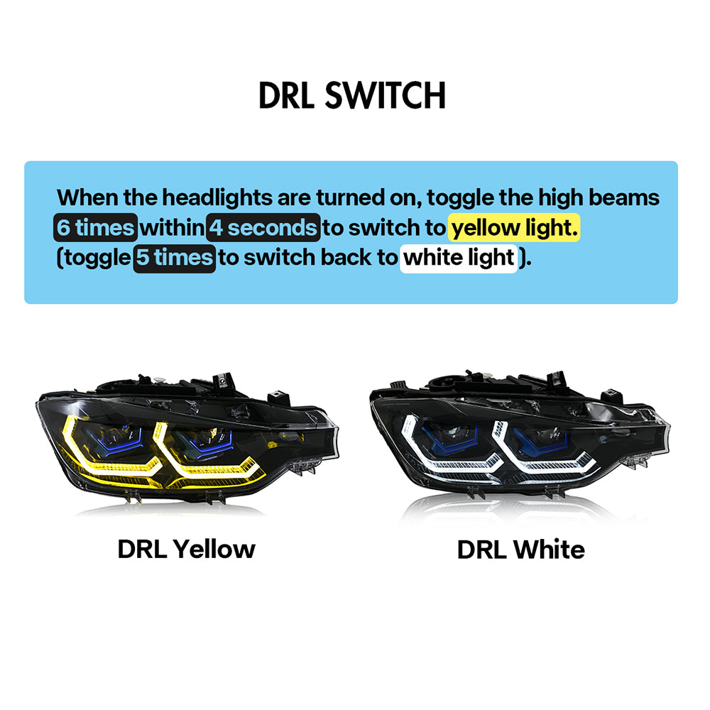 BMW 3-Series (2013-2018 F30/F31 328i/335i) LED Headlight Assembly, Dual-Color-DRL, Premium Projector Upgrade - Kuerled