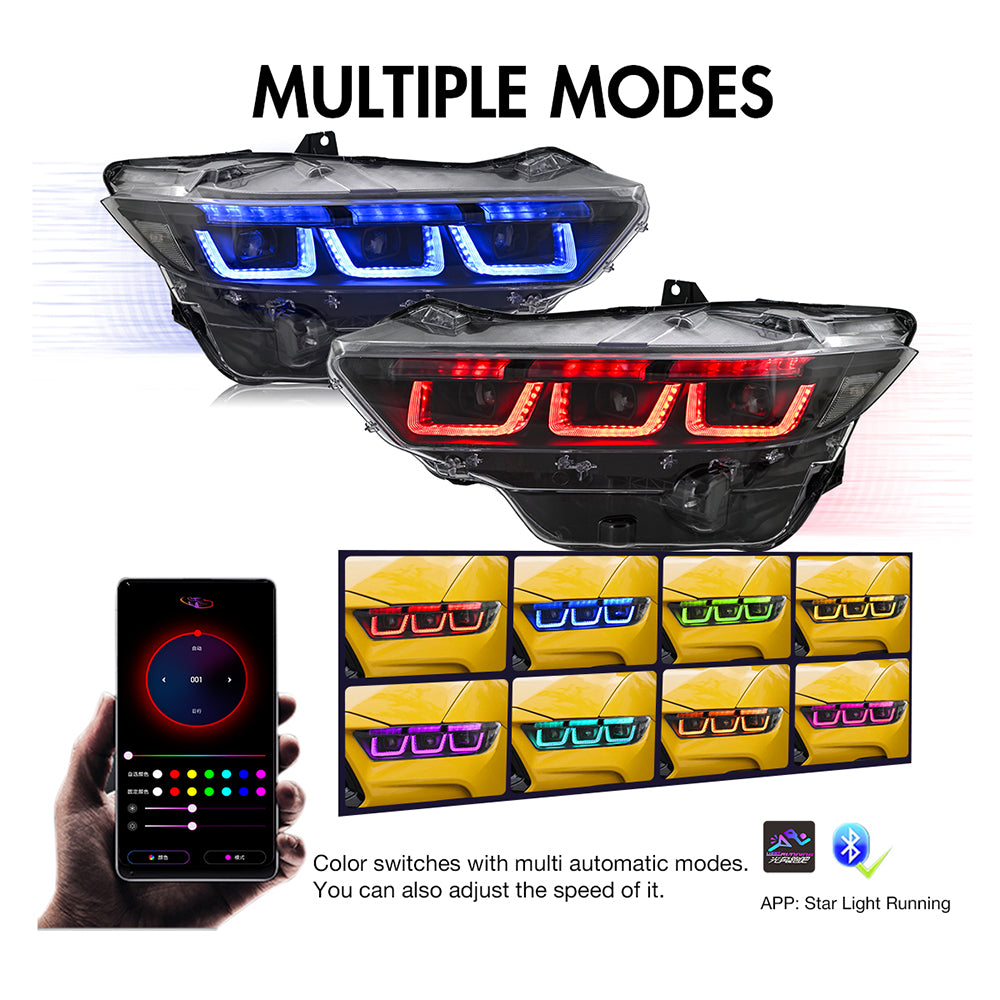 RGB LED Headlight with Triple Projector for 2024–2025 Ford Mustang EcoBoost / GT | Dynamic Animation & App Control