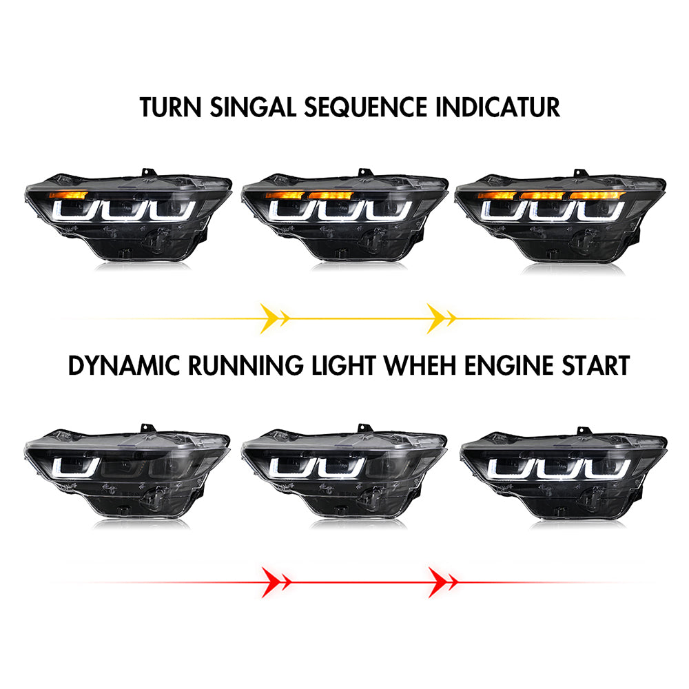 LED Headlight with Triple Projector & Dynamic Animation for 2024–2025 Ford Mustang EcoBoost / GT | Plug & Play Upgrade