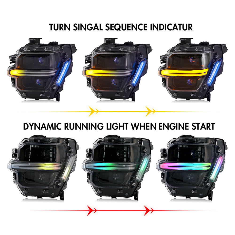Full LED Headlights for 2024-2025 Ford F-150 XL / STX / XLT | Dual Projector, RGB DRL, Startup Animation, Sequential Turn Signals, Plug & Play - Kuerled