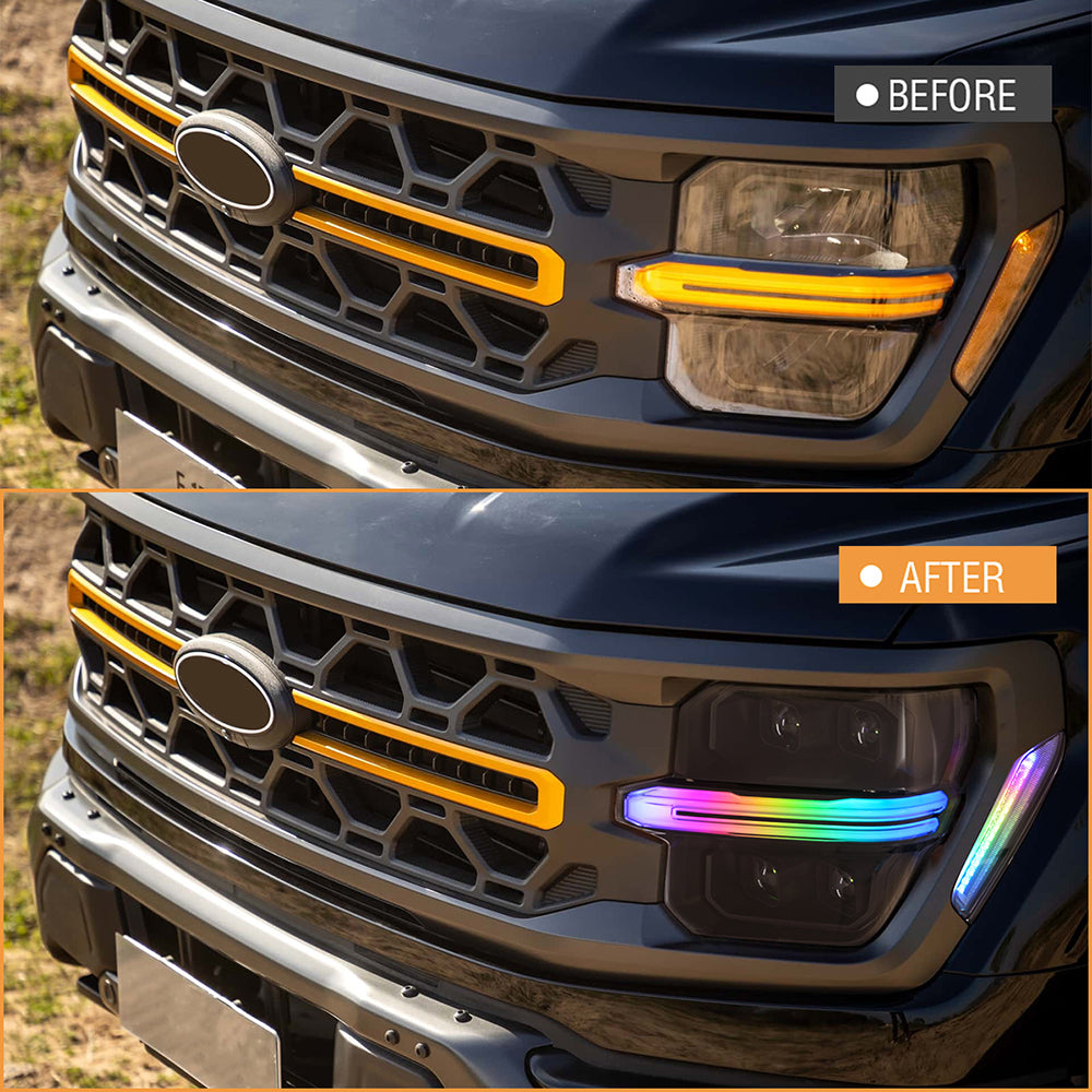 Full LED Headlights for 2024-2025 Ford F-150 XL / STX / XLT / Tremor | Quad Projector, RGB DRL, Startup Animation, Sequential Turn Signals, Plug & Play - Kuerled