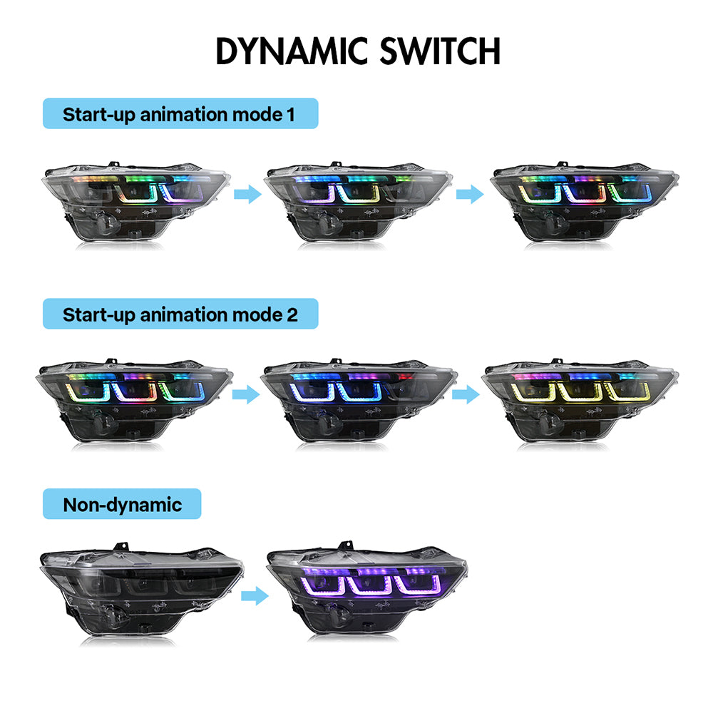RGB LED Headlight with Triple Projector for 2024–2025 Ford Mustang EcoBoost / GT | Dynamic Animation & App Control