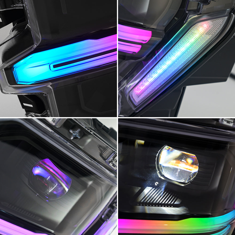 Full LED Headlights for 2024-2025 Ford F-150 XL / STX / XLT | Dual Projector, RGB DRL, Startup Animation, Sequential Turn Signals, Plug & Play - Kuerled