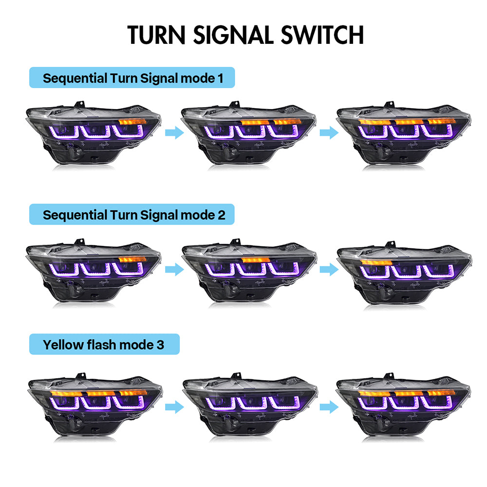 RGB LED Headlight with Triple Projector for 2024–2025 Ford Mustang EcoBoost / GT | Dynamic Animation & App Control