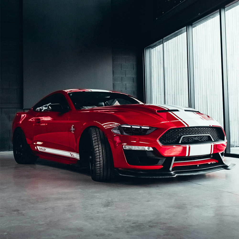 LED Headlight for 2018-2023 Ford Mustang S550, Carbon Fiber Style, Projector Front Lamp Assembly with Triple Beam Lens