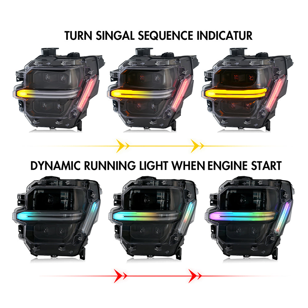 Full LED Headlights for 2024-2025 Ford F-150 XL / STX / XLT / Tremor | Quad Projector, RGB DRL, Startup Animation, Sequential Turn Signals, Plug & Play - Kuerled