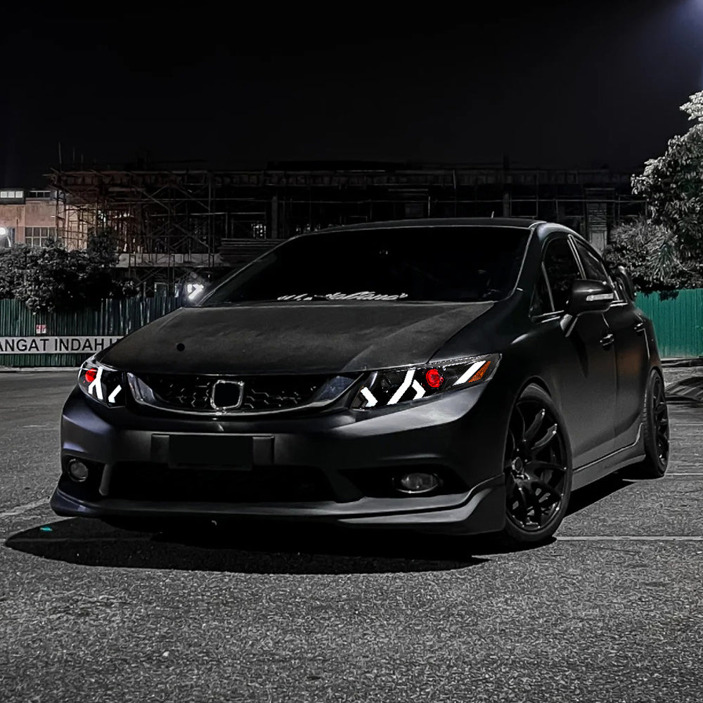 LED Headlight Assembly for 2012-2015 Honda Civic Sedan 4-Door & 2012-2013 Civic Coupe 2-Door, Plug & Play, Devil Eye, Easy Installation