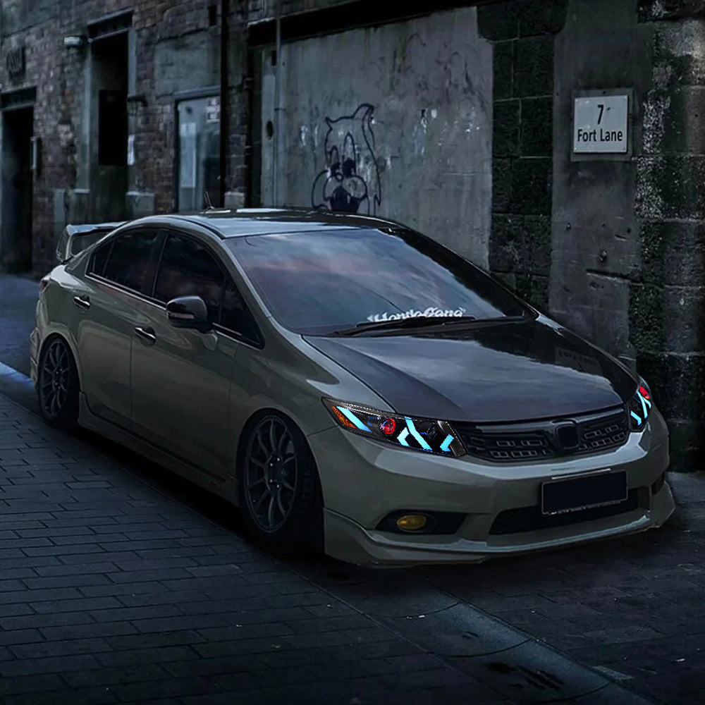 LED Headlight Assembly for 2012-2015 Honda Civic Sedan 4-Door & 2012-2013 Civic Coupe 2-Door, Plug & Play, Devil Eye, Easy Installation