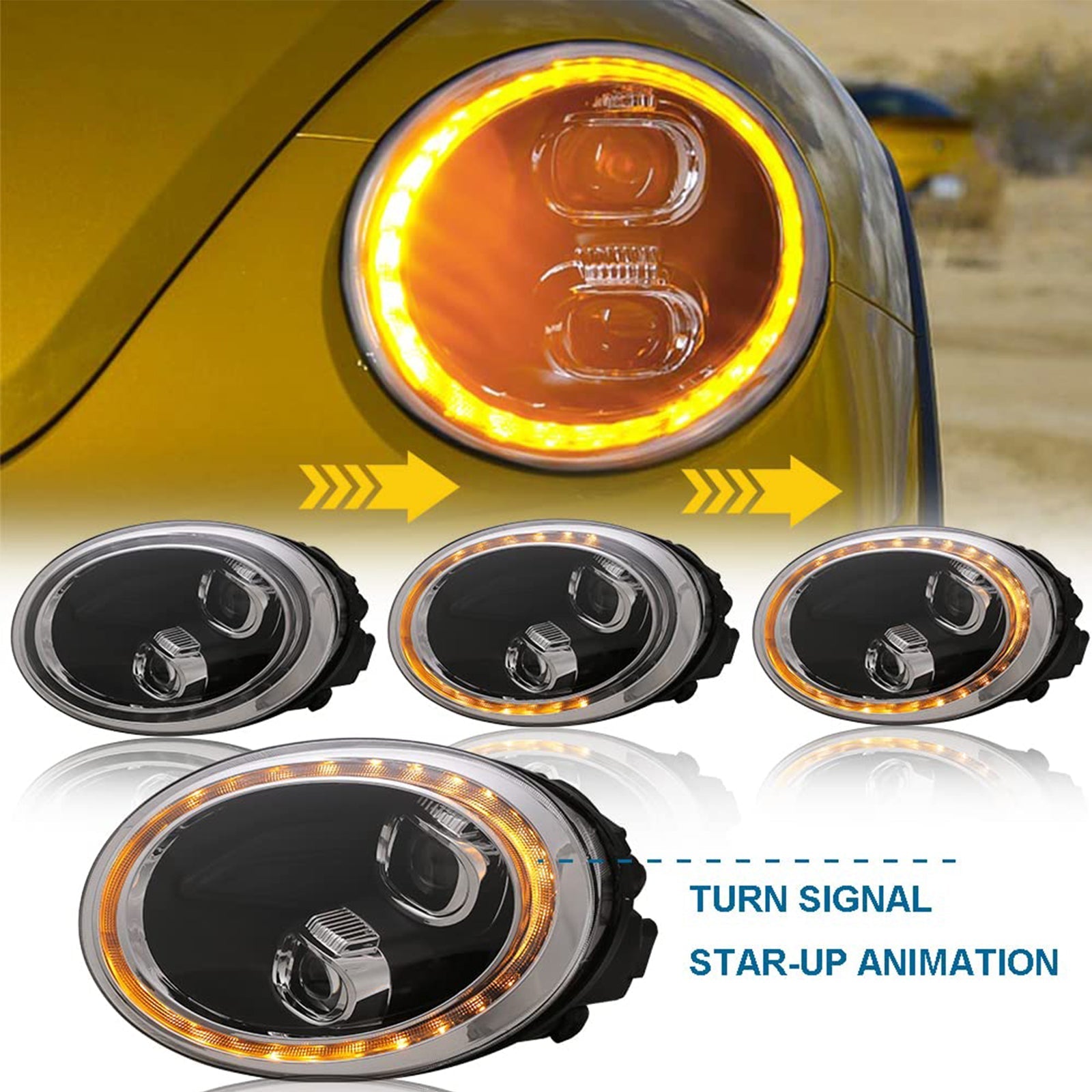 KuerLED LED Headlight for 2012-2019 Volkswagen VW Beetle Start-up Animation Sequential Indicator Front Lamps Assembly - KuerLED