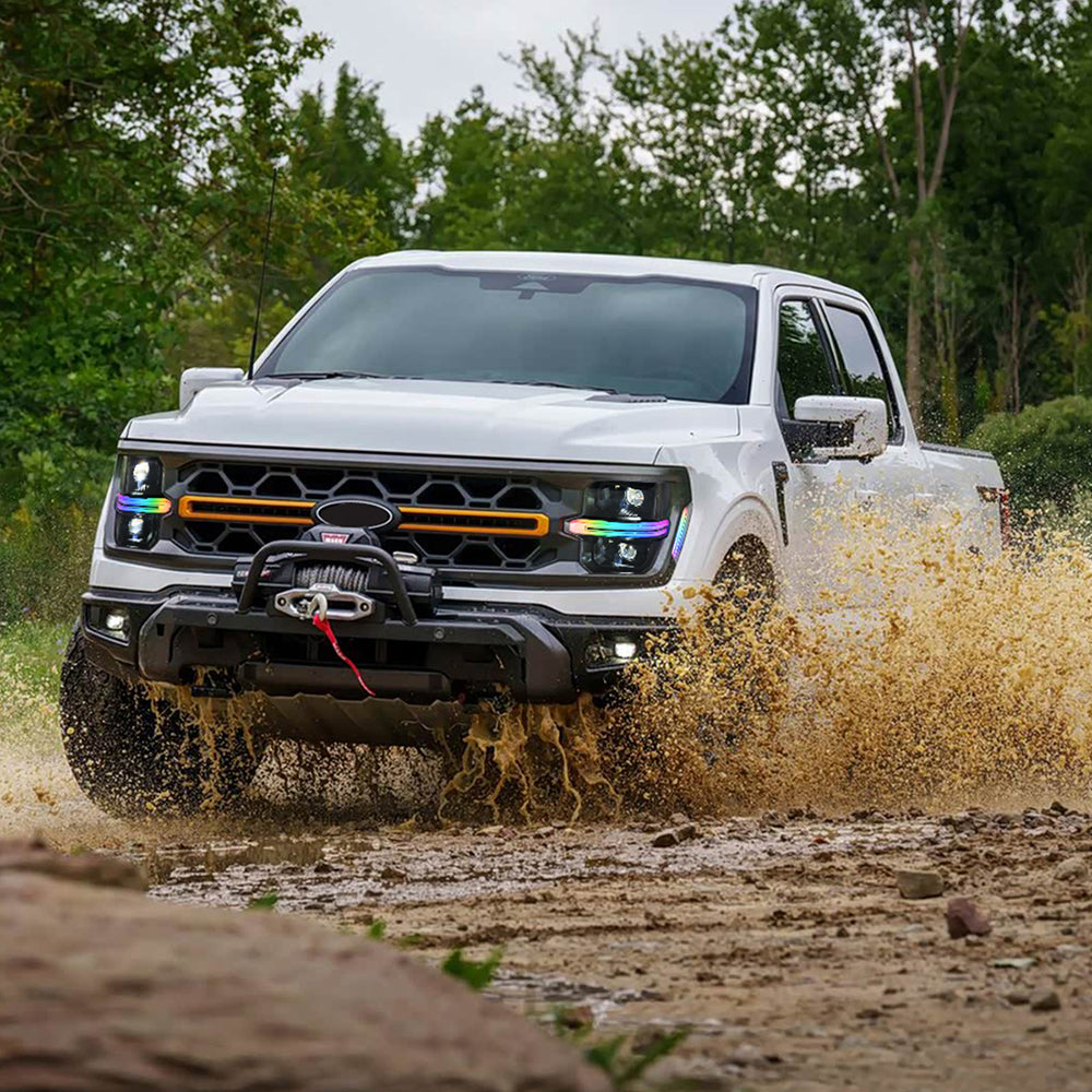 Full LED Headlights for 2024-2025 Ford F-150 XL / STX / XLT | Dual Projector, RGB DRL, Startup Animation, Sequential Turn Signals, Plug & Play - Kuerled