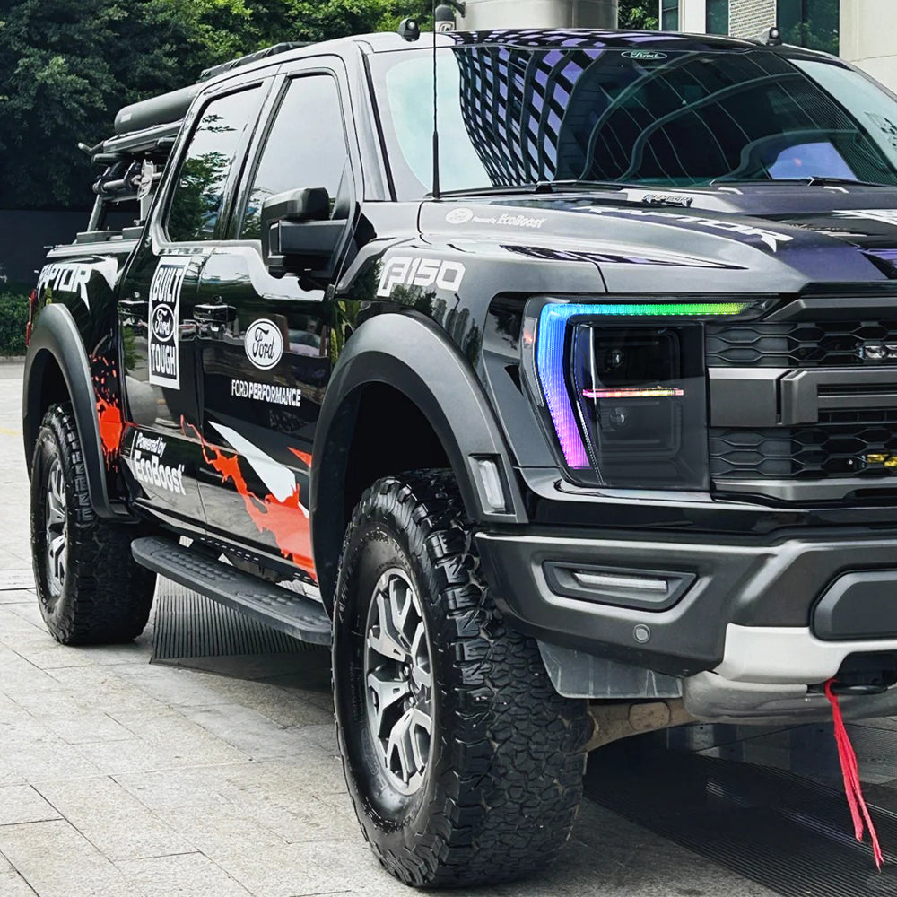 RGB LED Headlights for 2022-2024 Ford F-150 P702 14th Gen, Dynamic Turn Signals, Customizable RGB DRL, Easy Installation - Kuerled