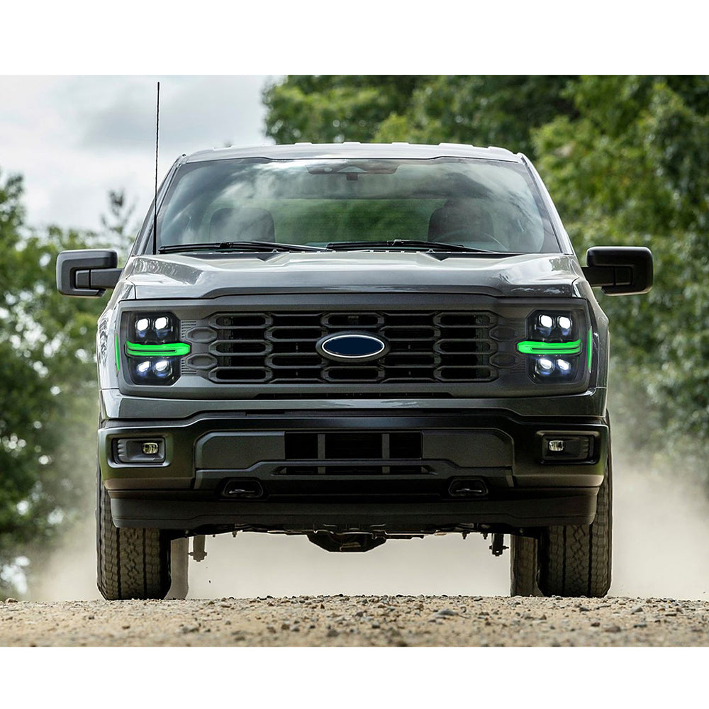 Full LED Headlights for 2024-2025 Ford F-150 XL / STX / XLT / Tremor | Quad Projector, RGB DRL, Startup Animation, Sequential Turn Signals, Plug & Play - Kuerled