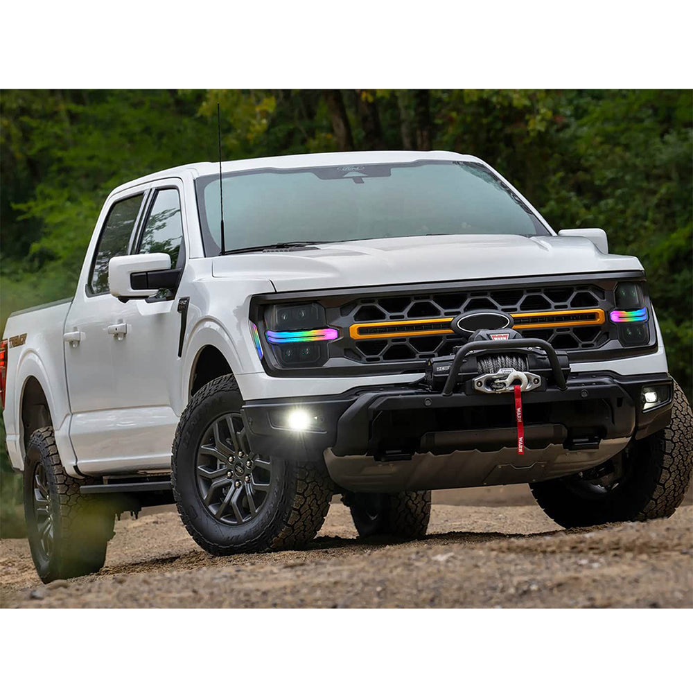 Full LED Headlights for 2024-2025 Ford F-150 XL / STX / XLT / Tremor | Quad Projector, RGB DRL, Startup Animation, Sequential Turn Signals, Plug & Play - Kuerled