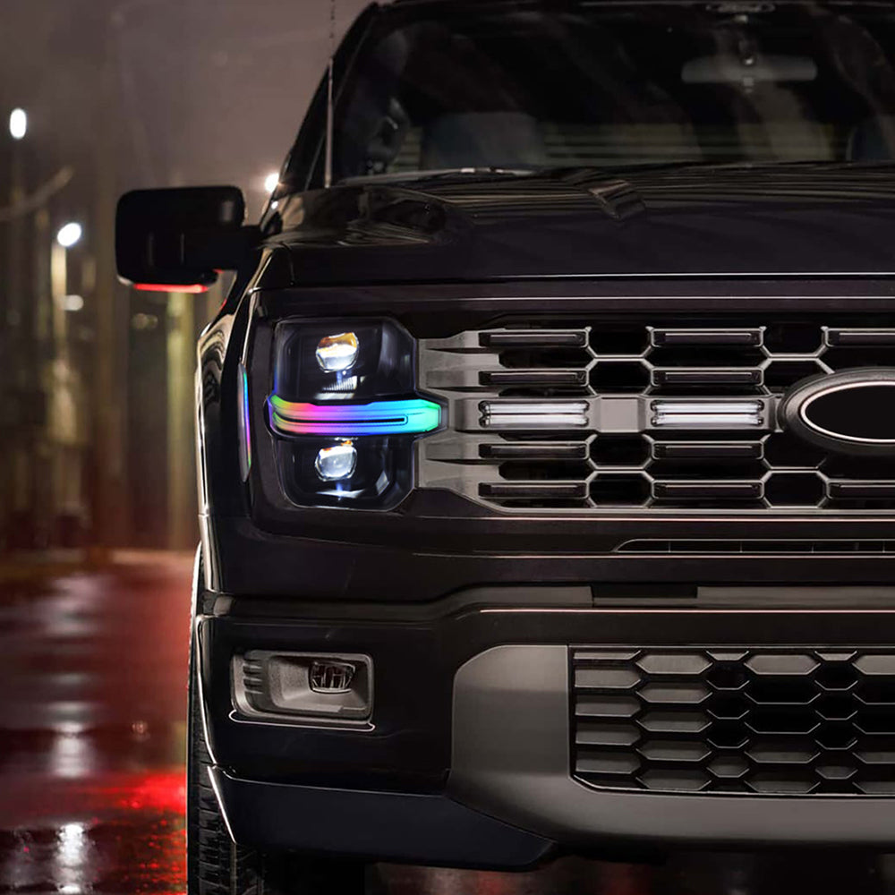 Full LED Headlights for 2024-2025 Ford F-150 XL / STX / XLT | Dual Projector, RGB DRL, Startup Animation, Sequential Turn Signals, Plug & Play - Kuerled