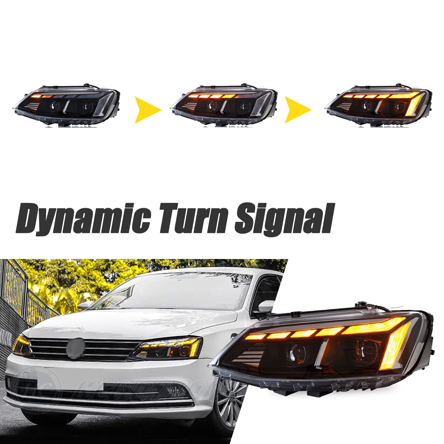 KuerLED LED Headlight Assembly for 2012-2018 VW Volkswagen Jetta MK6 With Startup Animation Sequential Turn Signal - KuerLED