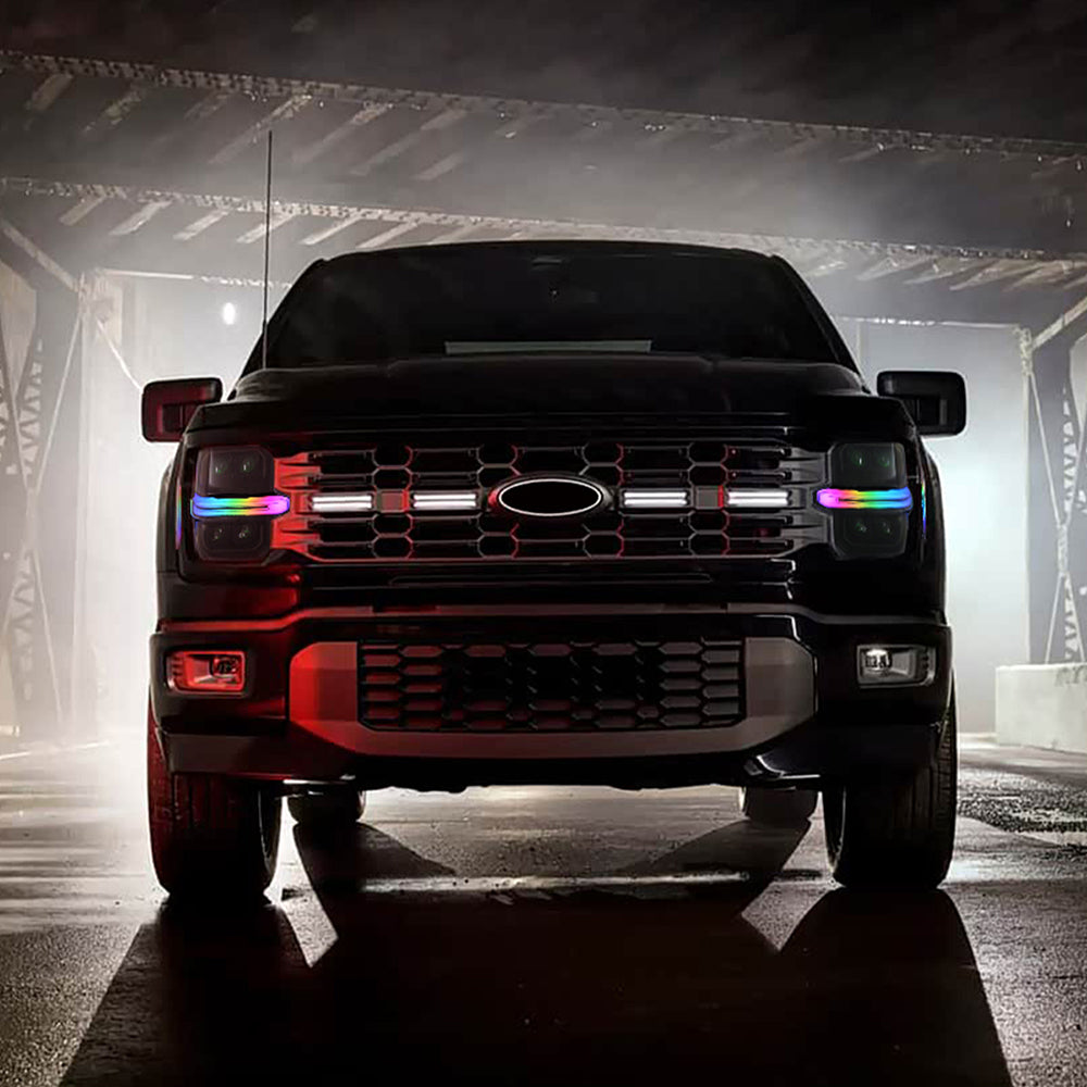 Full LED Headlights for 2024-2025 Ford F-150 XL / STX / XLT / Tremor | Quad Projector, RGB DRL, Startup Animation, Sequential Turn Signals, Plug & Play - Kuerled