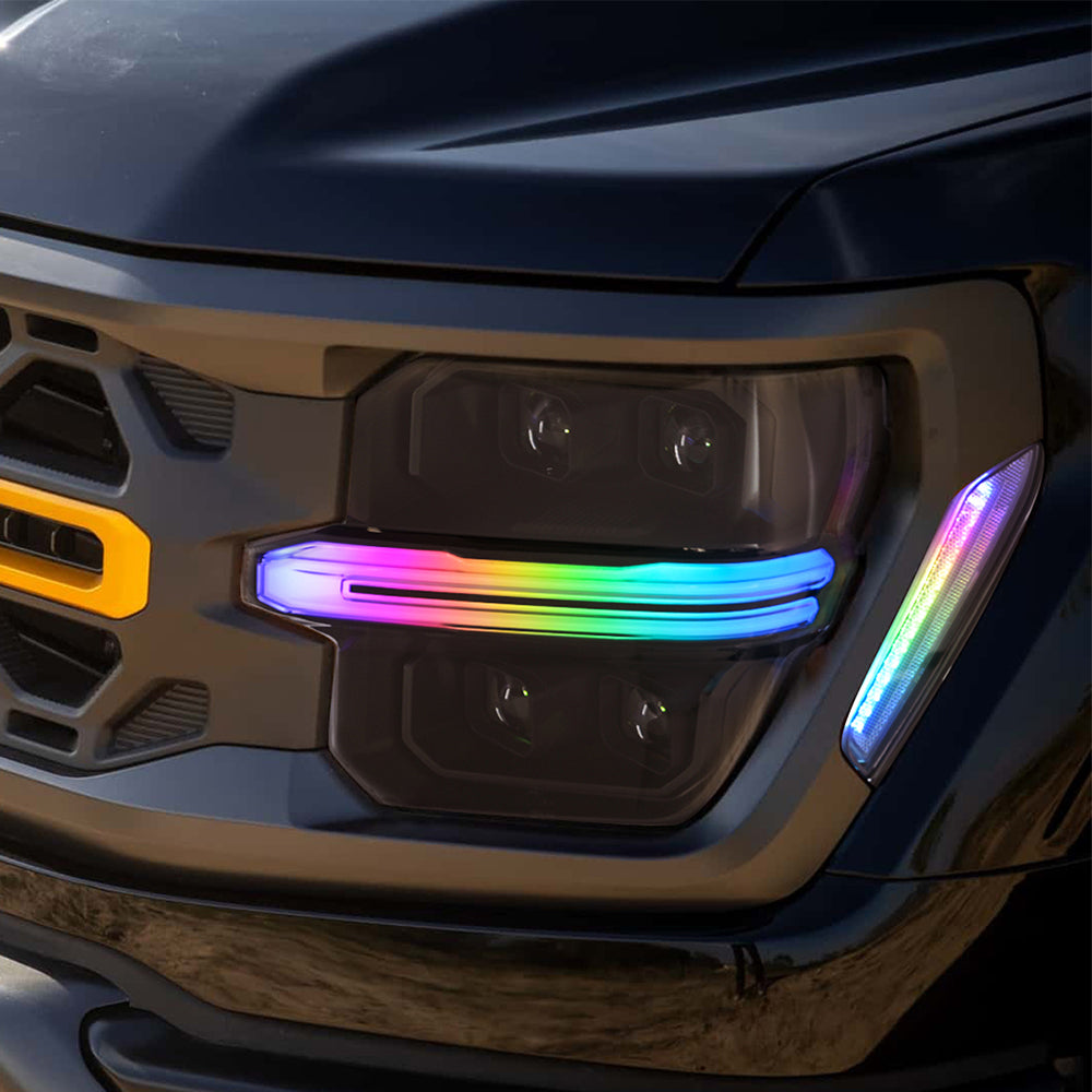 Full LED Headlights for 2024-2025 Ford F-150 XL / STX / XLT / Tremor | Quad Projector, RGB DRL, Startup Animation, Sequential Turn Signals, Plug & Play - Kuerled