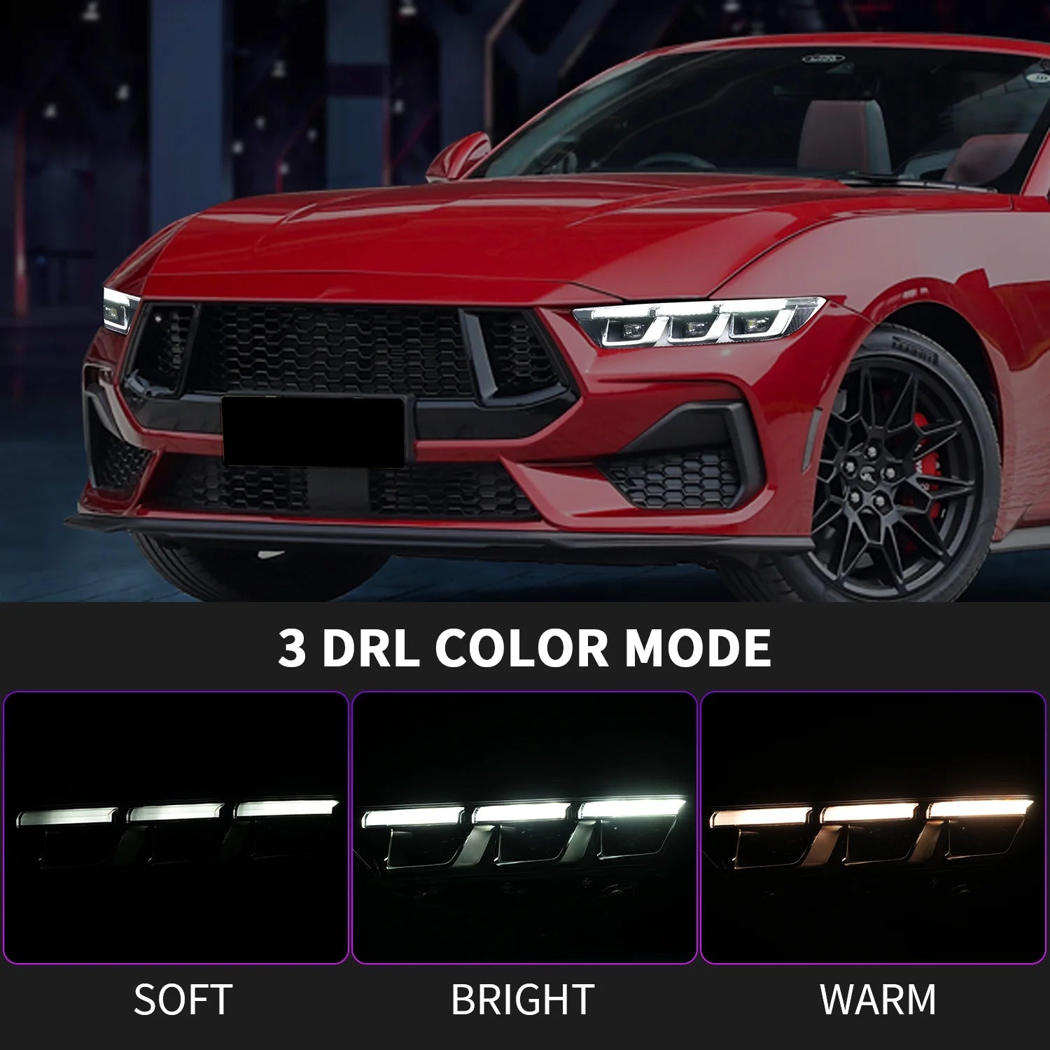 LED Headlight with Premium Triple-Projector for 2024-2025 Ford Mustang EcoBoost/GT, Plug & Play Upgrade