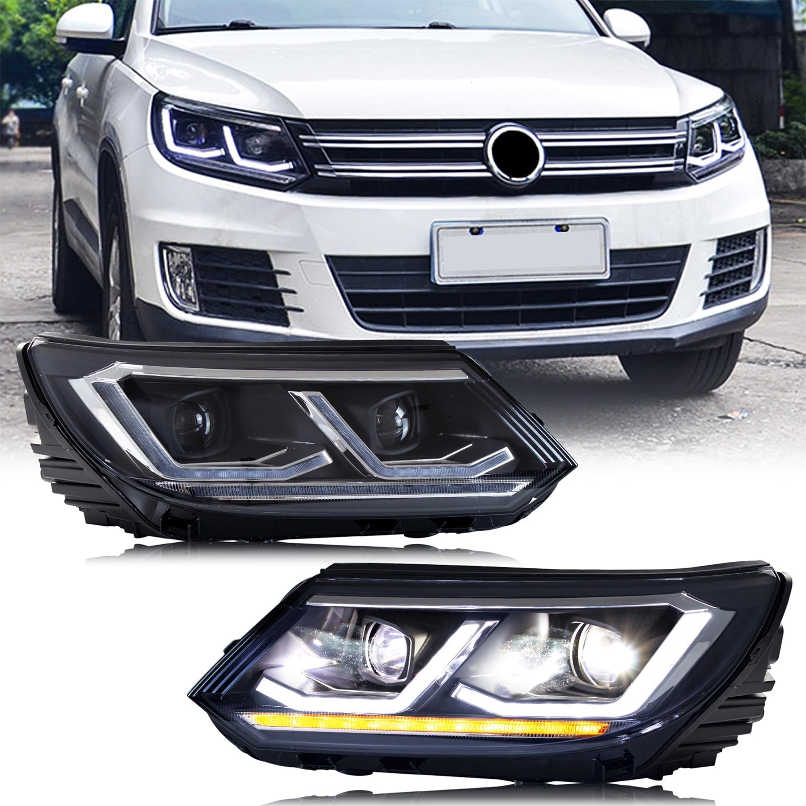 KuerLED LED Headlight for 2013-2017 Volkswagen Tiguan Start Animation Sequence Signal Accessory HeadLamp Assembly - KuerLED