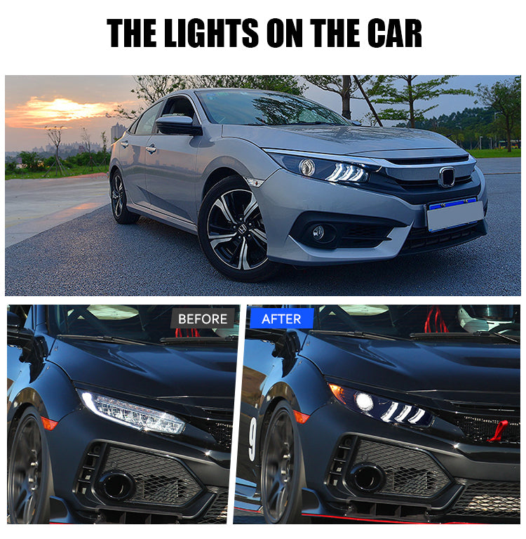 For 2016-2020 Honda Civic 10th Gen Led headlight(Mustang design) - KuerLED