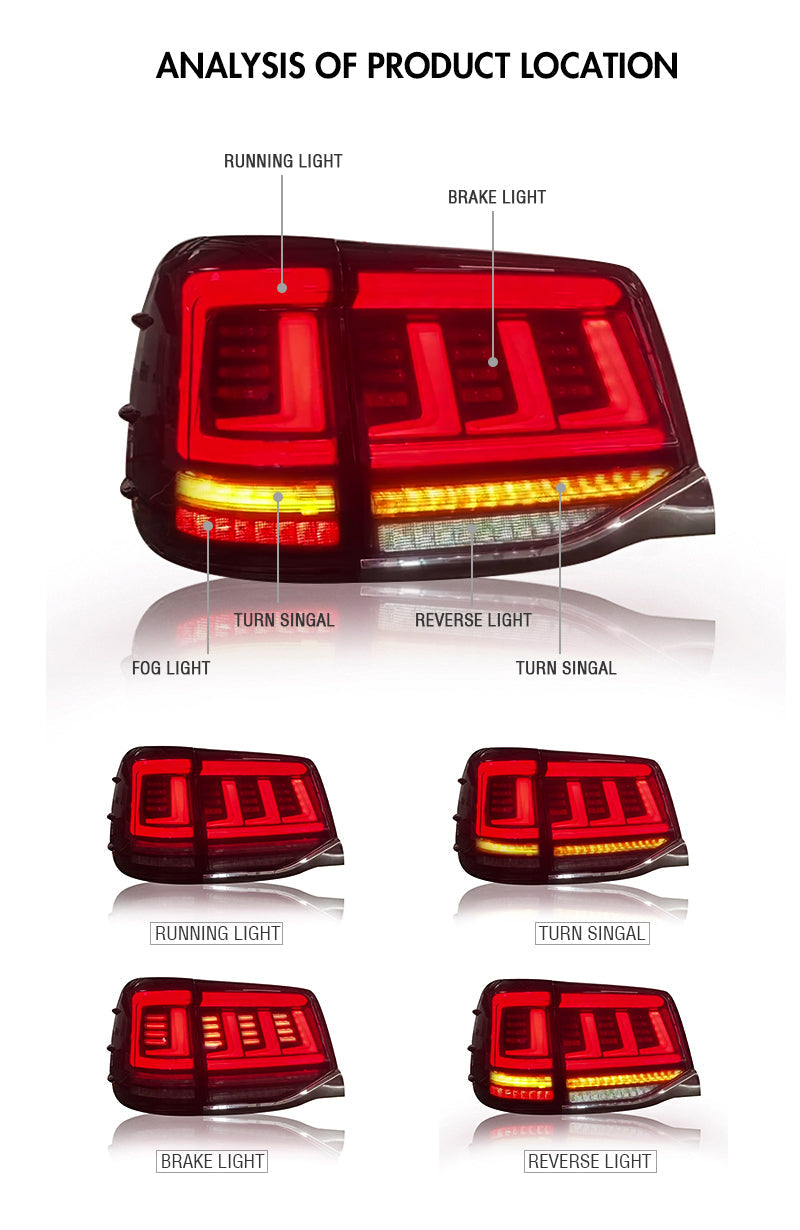 For 2016-2020 Toyota Land Cruiser LC200 LED Tail Lights Assembly with Start-up Animation (Smoked/Red) - KuerLED