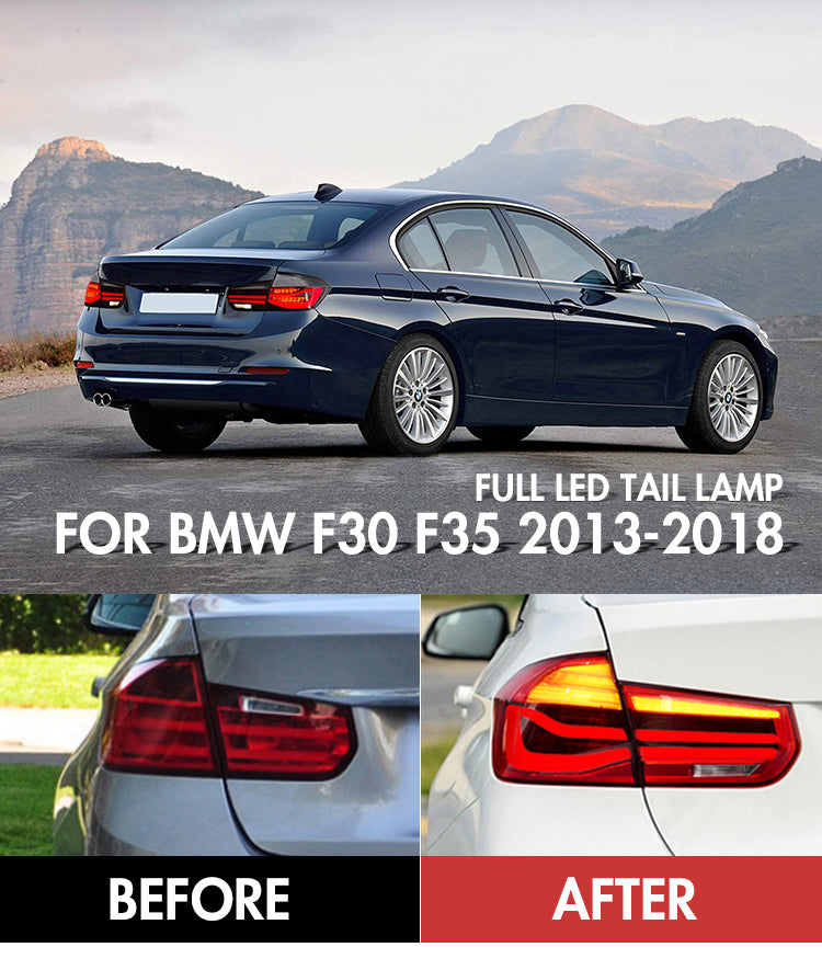 For 2013-2018 BMW F30 F35 320i 328i 335i Led Tail Lights (Smoked/Red) - KuerLED