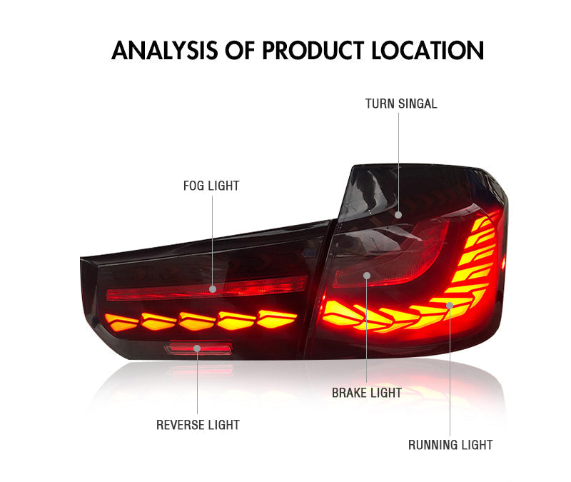 For 2013-2019 BMW 3-Series F30 F35 F80 M3 LED Tail Lights with Sequential Indicator - KuerLED