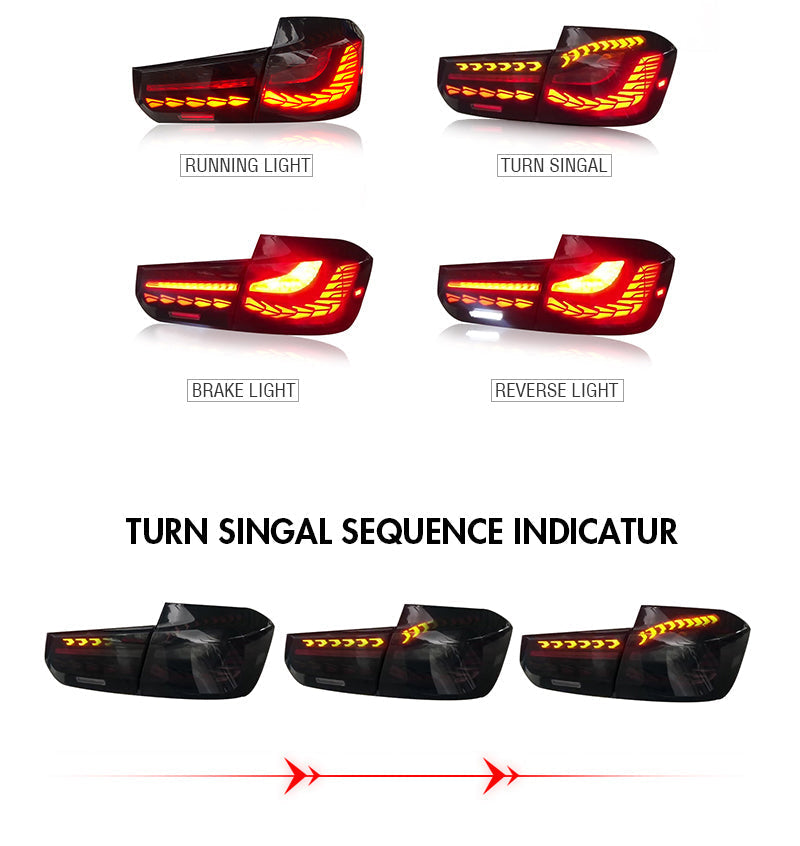 For 2013-2019 BMW 3-Series F30 F35 F80 M3 LED Tail Lights with Sequential Indicator - KuerLED